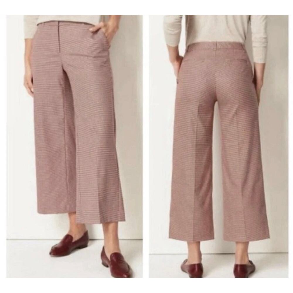 J Jill Wide Leg Cropped Pants Petite Size 14 Red Houndstooth Career Work Stretch